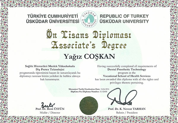 Yağız Coşkan Diploma